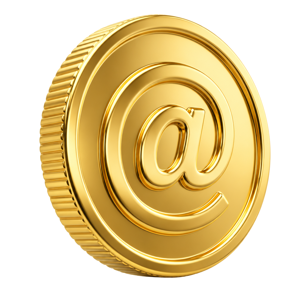 Golden coin emblem representing our brand